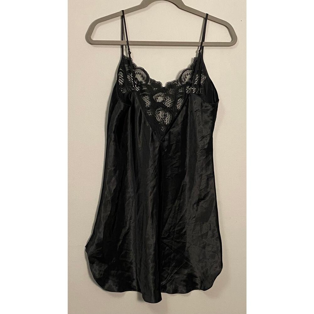 Vintage Victoria Secret Large Slip Black Satin Lace Adjustable Straps Y2K - Picture 3 of 8